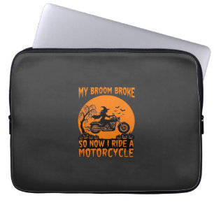 Broom Broke Halloween Witch Motorcycle Bats Pumpki Laptop Sleeve
