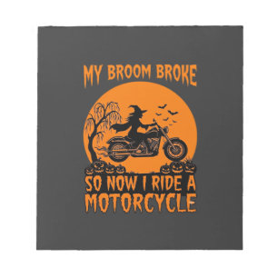 Broom Broke Halloween Witch Motorcycle Bats Pumpki Notepad