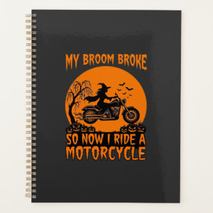 Broom Broke Halloween Witch Motorcycle Bats Pumpki Planner