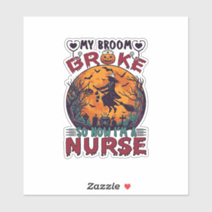 Broom Broke Nurse Halloween Witch Full Moon Bats_1