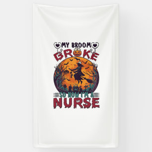 Broom Broke Nurse Halloween Witch Full Moon Bats_1 Banner