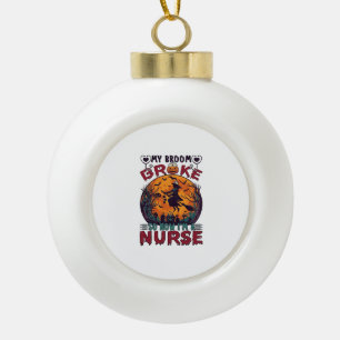 Broom Broke Nurse Halloween Witch Full Moon Bats_1 Ceramic Ball Christmas Ornament