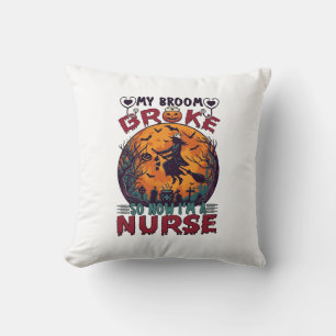 Broom Broke Nurse Halloween Witch Full Moon Bats_1 Cushion