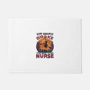Broom Broke Nurse Halloween Witch Full Moon Bats_1 Doormat