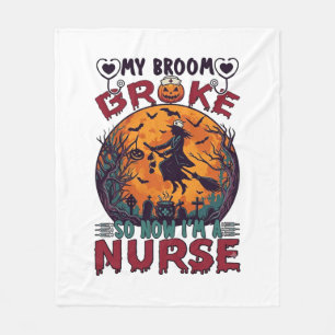 Broom Broke Nurse Halloween Witch Full Moon Bats_1 Fleece Blanket