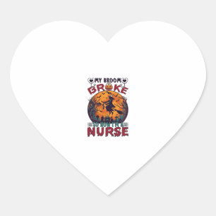 Broom Broke Nurse Halloween Witch Full Moon Bats_1 Heart Sticker