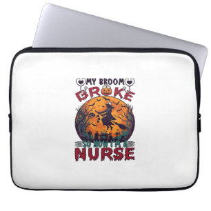 Broom Broke Nurse Halloween Witch Full Moon Bats_1 Laptop Sleeve