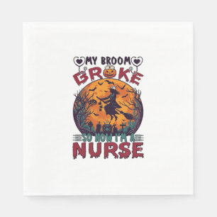 Broom Broke Nurse Halloween Witch Full Moon Bats_1 Napkin