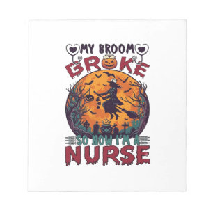 Broom Broke Nurse Halloween Witch Full Moon Bats_1 Notepad