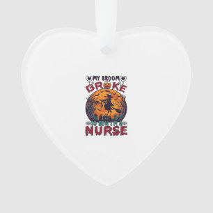 Broom Broke Nurse Halloween Witch Full Moon Bats_1 Ornament