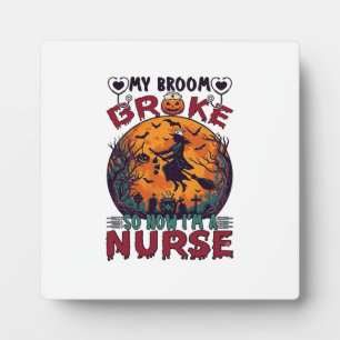 Broom Broke Nurse Halloween Witch Full Moon Bats_1 Plaque
