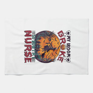 Broom Broke Nurse Halloween Witch Full Moon Bats_1 Tea Towel