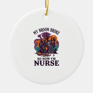 Broom Broke Nurse Halloween Witch Haunted House_1 Ceramic Tree Decoration
