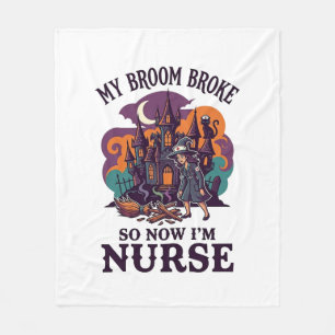 Broom Broke Nurse Halloween Witch Haunted House_1 Fleece Blanket