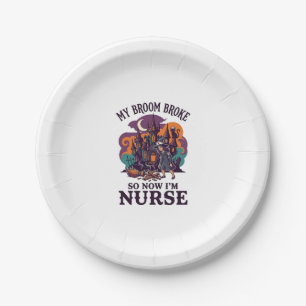Broom Broke Nurse Halloween Witch Haunted House_1 Paper Plate