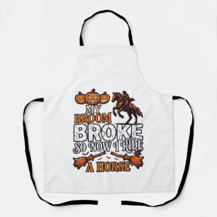 Broom Broke Ride Horse Pumpkin Cowboy Bats Apron