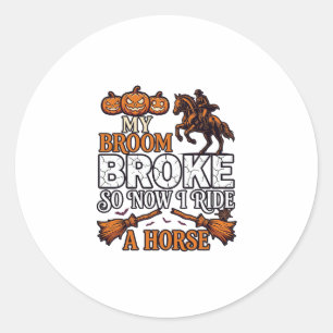 Broom Broke Ride Horse Pumpkin Cowboy Bats Classic Round Sticker