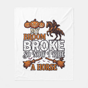 Broom Broke Ride Horse Pumpkin Cowboy Bats Fleece Blanket