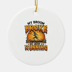 Broom Broke So Now Running Halloween Witch Moon_1 Ceramic Tree Decoration