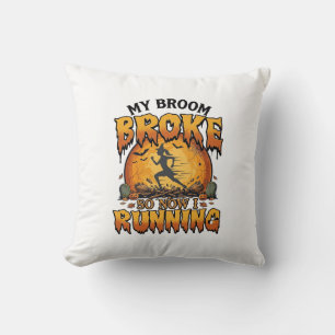 Broom Broke So Now Running Halloween Witch Moon_1 Cushion