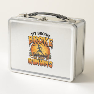 Broom Broke So Now Running Halloween Witch Moon_1 Metal Lunch Box