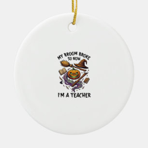 Broom Broke Teacher Halloween Pumpkin Witch Hat Bo Ceramic Tree Decoration