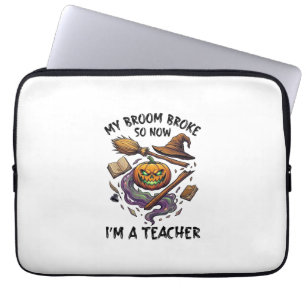 Broom Broke Teacher Halloween Pumpkin Witch Hat Bo Laptop Sleeve