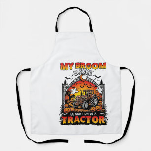 Broom Broke Tractor Halloween Witch Ghosts_1 Apron