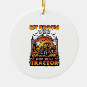 Broom Broke Tractor Halloween Witch Ghosts_1 Ceramic Tree Decoration