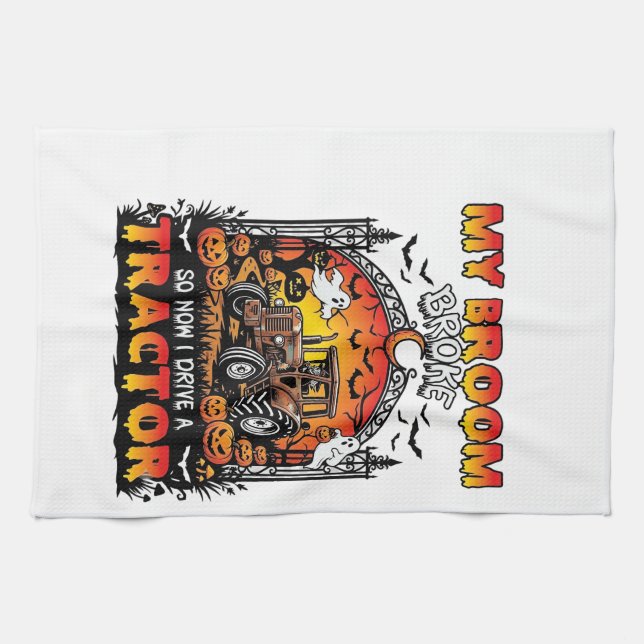 Broom Broke Tractor Halloween Witch Ghosts_1 Tea Towel (Horizontal)