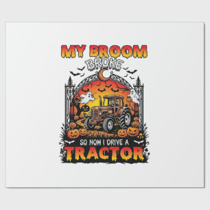 Broom Broke Tractor Halloween Witch Ghosts_1 Wrapping Paper