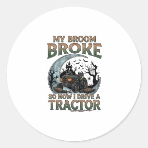 Broom Broke Tractor Pumpkin Haunted House Moon Classic Round Sticker