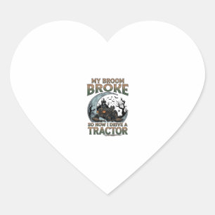 Broom Broke Tractor Pumpkin Haunted House Moon Heart Sticker