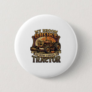 Broom Broke Tractor Pumpkin Moon 6 Cm Round Badge