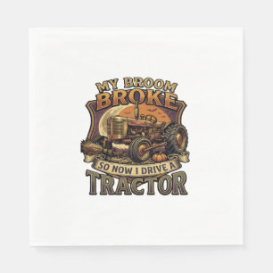 Broom Broke Tractor Pumpkin Moon Napkin