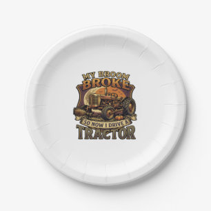 Broom Broke Tractor Pumpkin Moon Paper Plate