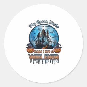 Broom Broke Welder Witch Factory Pumpkins Hallowee Classic Round Sticker