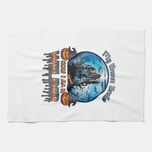 Broom Broke Welder Witch Factory Pumpkins Hallowee Tea Towel