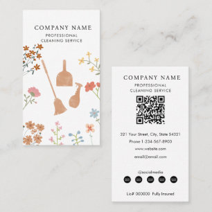 Broom Dustpan Floral Professional Cleaning Service Business Card
