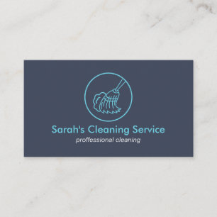 Broom Home Cleaning House Keeping Navy Blue Business Card