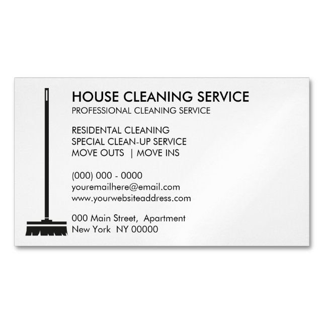 Broom Janitorial Cleaner Simple Maid Magnetic Business Card (Front)