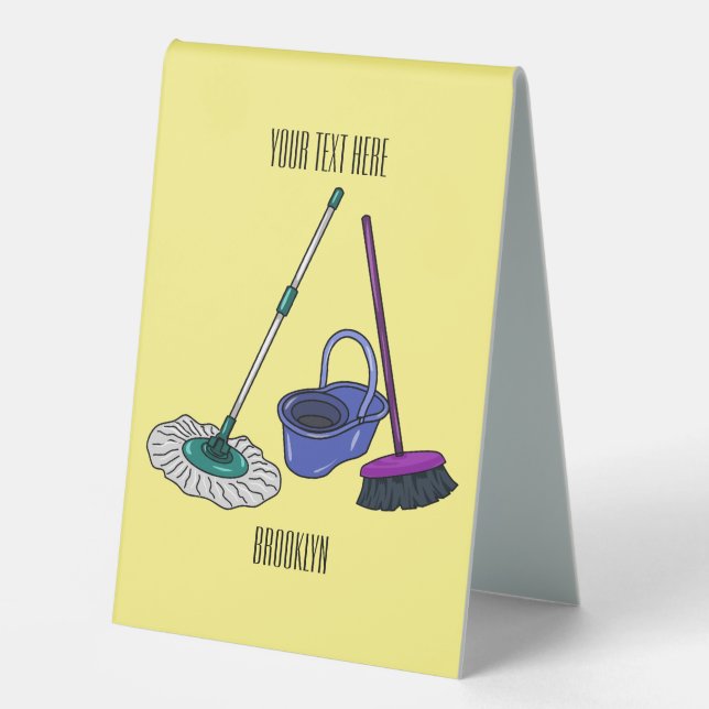 Broom & mop cartoon illustration (Front)