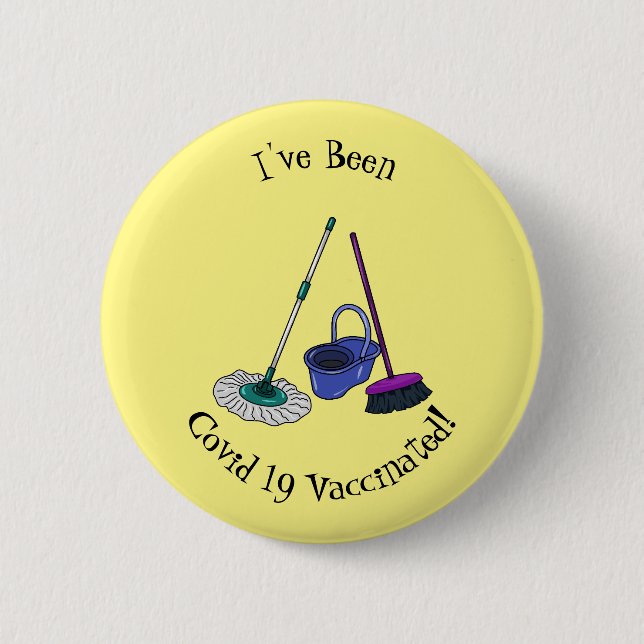 Broom & mop cartoon illustration 6 cm round badge (Front)