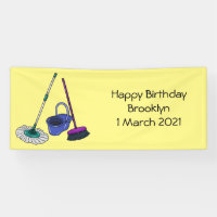 Broom & mop cartoon illustration