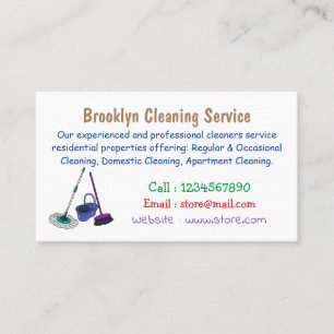 Broom & mop cartoon illustration business card
