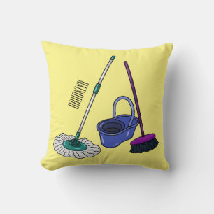 Broom & mop cartoon illustration cushion