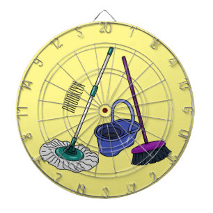 Broom & mop cartoon illustration dartboard