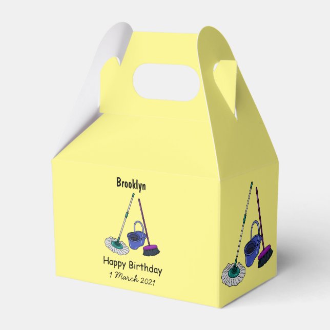 Broom & mop cartoon illustration favour box (Front Side)