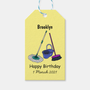 Broom & mop cartoon illustration gift tags