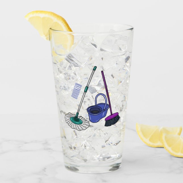 Broom & mop cartoon illustration glass (Front Ice)
